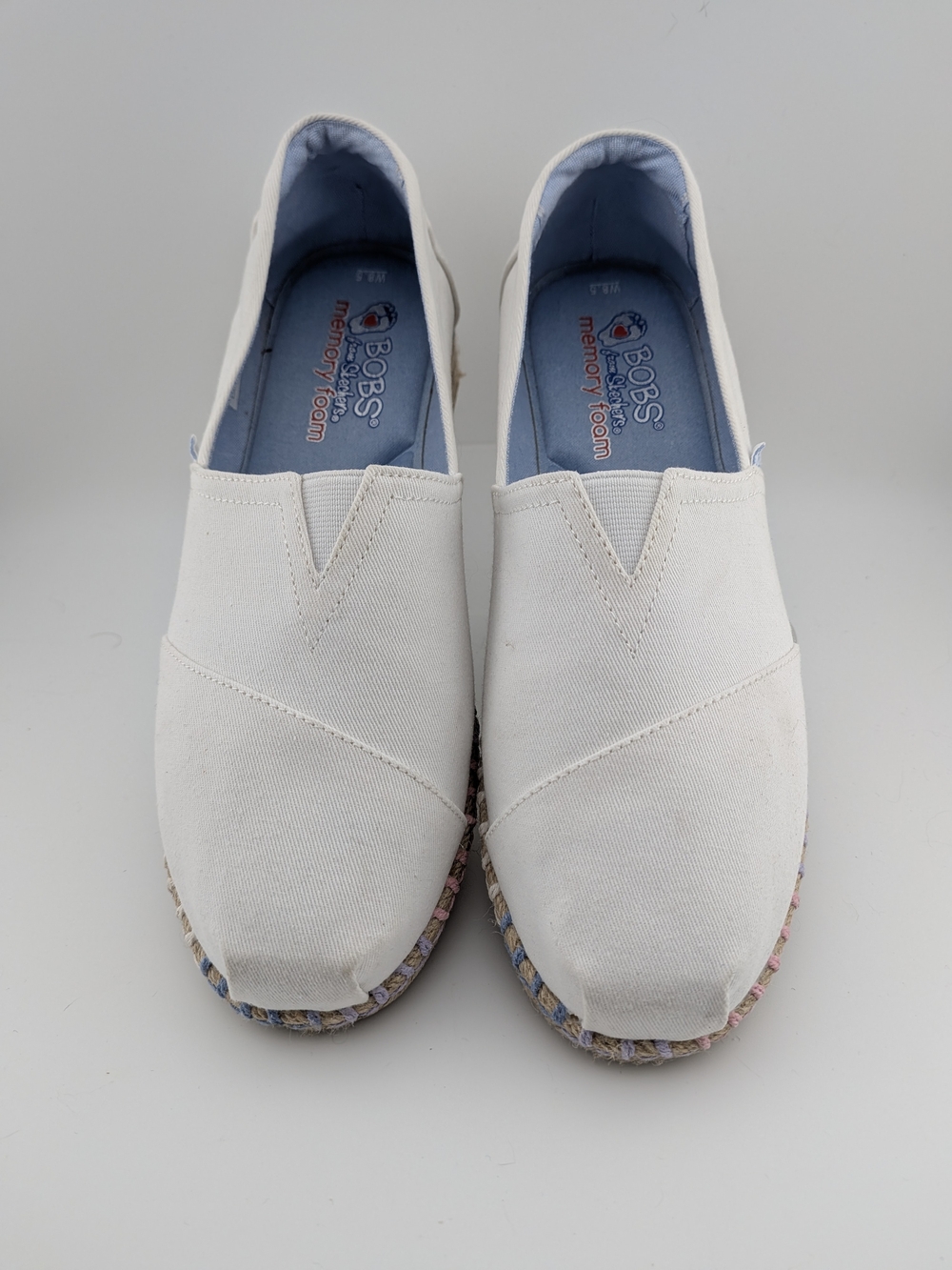 Skechers BOBS White Canvas Espadrille with Light Blue Insole